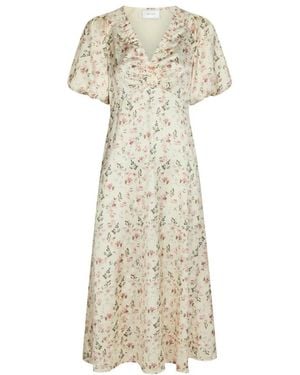 Neo Noir Blumenmuster Kleid Creme - Natur