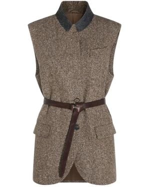 Brunello Cucinelli Jassen ,Bruin ,Nylon Zijde En Nylon Gilet