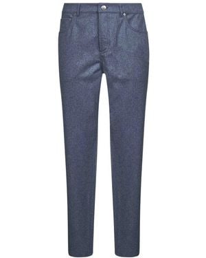 Brunello Cucinelli Grijze Wollen Broek Met Geborduurd Wapen - Blauw