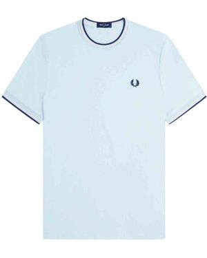 Fred Perry Tops ,Blauw ,Celeste Contrast Geribbelde Tee