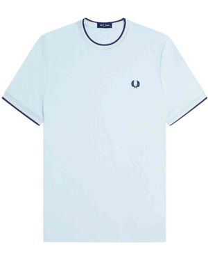 Fred Perry Tops ,Blauw ,Celeste Contrast Geribbelde Tee