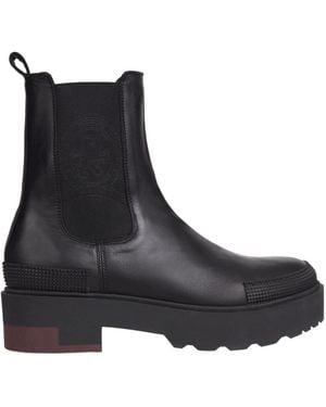 Tommy Hilfiger Leather Chunky Elastic Panel Boots - Black