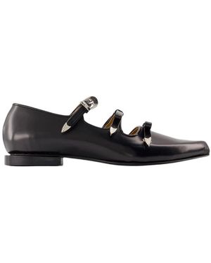 Toga Schoenen ,Zwart ,Leer Zwarte Leren Ballerina's Veters Gespen