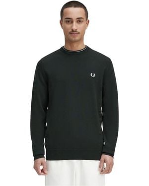 Fred Perry Truien & Vesten ,Groen ,Katoen Klassieke Trui Met Ronde Hals - Zwart