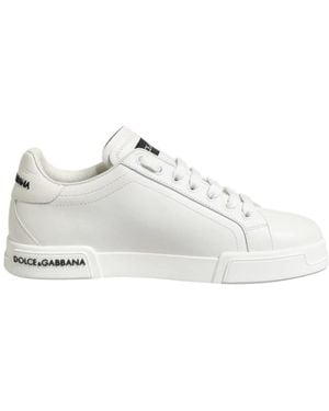 Dolce & Gabbana Schwarze Weiße Leder Portofino Sneaker Schuhe