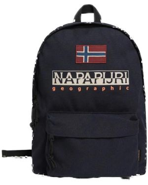 Napapijri Tassen ,Blauw ,Katoen Blauwe Katoenen Rugzak Met Logo - Zwart