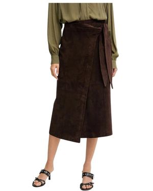 Never Fully Dressed Rokken ,Bruin ,Polyester Suede Midi Rok - Zwart
