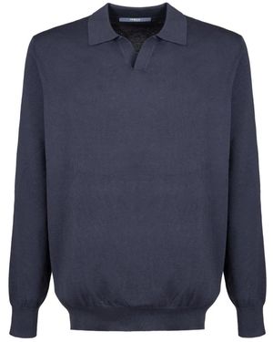 People Of Shibuya Lange Mouw Kasjmier Mix Poloshirt - Blauw