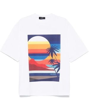DSquared² Weißes Crew Neck T-Shirt - Blau