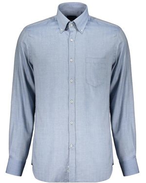 Paul & Shark Overhemden ,Blauw ,Katoen Blauw Katoenen Overhemd Lange Mouwen Elegant