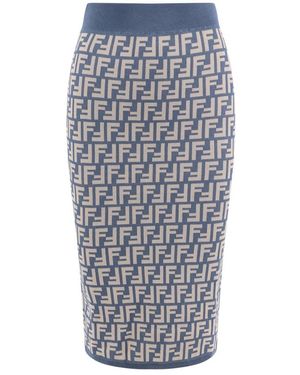 Fendi Blauwe Geribbelde Taille Pencil Rok - Grijs