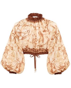 Zimmermann Overhemden ,Tie-Dye Cropped Blouse - Bruin