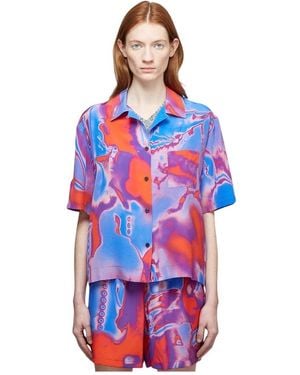 McQueen Overhemden ,Veelkleurig ,Rave Zijden Shirt Met Fantasma Stijl - Blauw