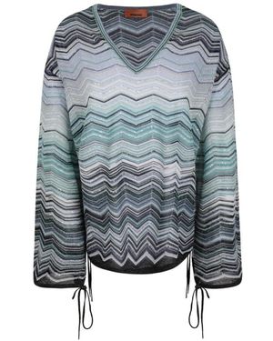 Missoni Oversized Blouse Van Viscose Chevron Met Pailletten - Blauw