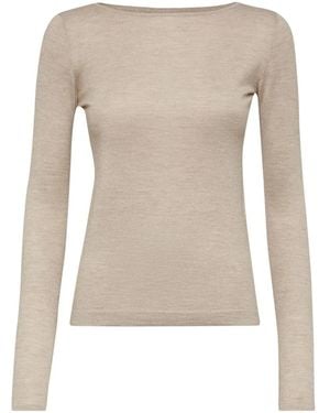 Brunello Cucinelli Top Met Boot Hals En Lange Mouwen - Naturel