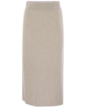 Brunello Cucinelli Rokken ,Kasjmier Midi Rokken - Naturel