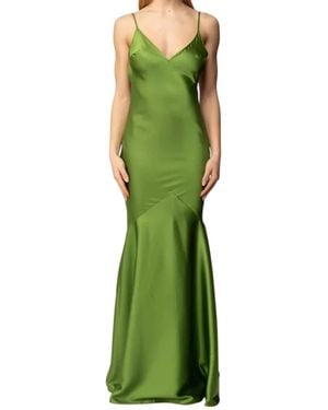 Elisabetta Franchi Carpet Satin Thin Straps Dress - Green