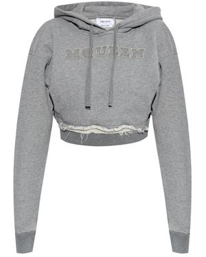 McQueen Hoodies & Sweatvesten ,Grijs ,Katoen Hoodie Met Geborduurd Logo