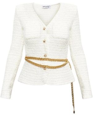 Self-Portrait Gebreide Cardigan Met Contrasterende Boord - Wit