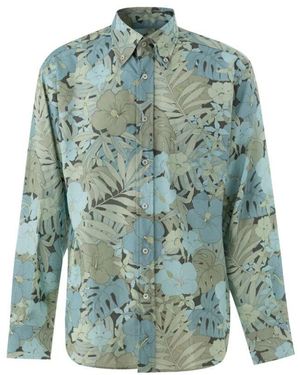 Tom Ford Hellblaues Blumenmusterhemd - Grün