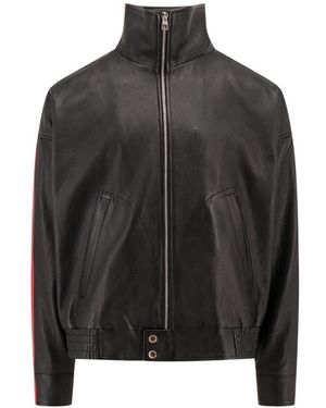 McQueen Leather Jacket With Contrasting Bands - Black