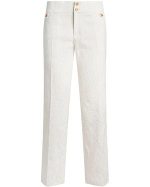 Etro Broeken ,Wit ,Katoen Uitlopende Jacquard Broek Van Katoenmix