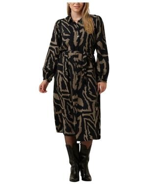 Summum Kleedjes ,Zwart ,Katoen Abstract Leaves Midi Jurk