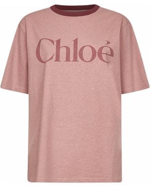 Tシャツ・カットソー Chloe T-shirts Pink Logo embroidered cotton jersey T-shirt in pink - Chloe Kids