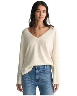 GANT V-Hals Linnenmix Casual Trui - Wit