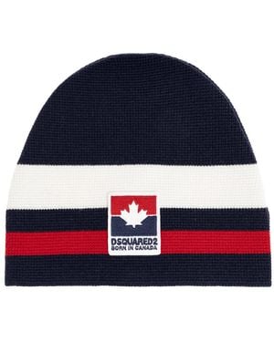 DSquared² Strickmütze Mit Ahornblatt - Blau