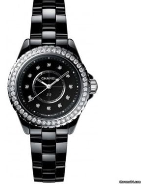 CHANEL Frau - h6419 - j12 quarz - 33 mm - schwarze keramik + diamanten