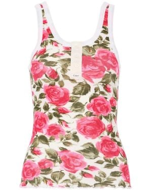Chloé Tops ,Veelkleurig ,Katoen Fitted Henley Tank Top - Roze