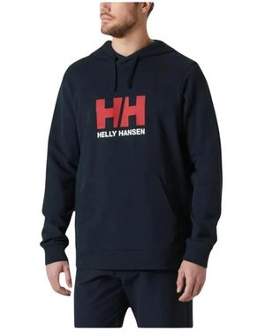 Helly Hansen Hoodies & Sweatvesten ,Blauw ,Katoen Blauw Logo Hoodie
