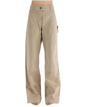 Palm Angels Straight Trousers - Natural