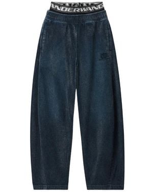 Alexander Wang Jeans ,Blauw ,Denim Logo Elastische Geborstelde Denim Joggingbroek