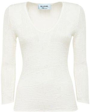 Blugirl Blumarine Blumiger V-Ausschnitt Pullover - Weiß