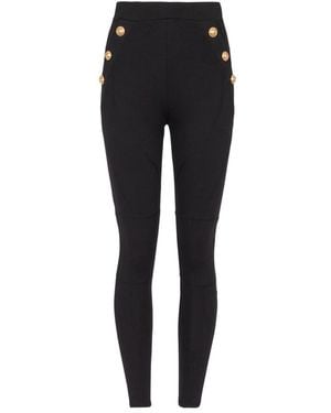 Balmain Cotton Blend Buttoned Leggings - Black