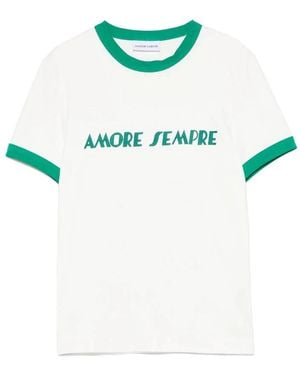 Maison Labiche Weißes Besticktes Slogan Crew Neck T-Shirt - Blau