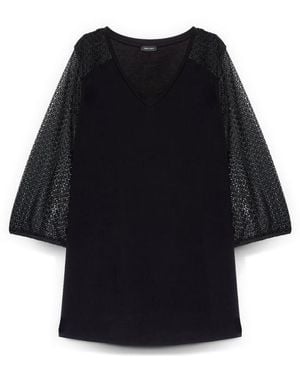FIORELLA RUBINO Tweekleurig T-Shirt Met Gehaakte Mouwen - Zwart