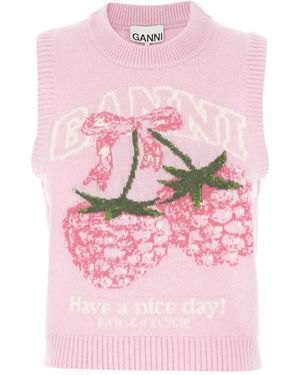Ganni Round-Neck Knitwear - Pink