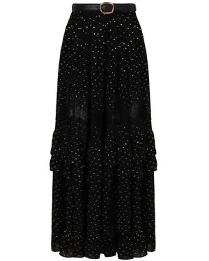 Self-Portrait Rokken ,Zwart ,Chiffon Zwarte En Gouden Chiffon Kant Maxi Rok