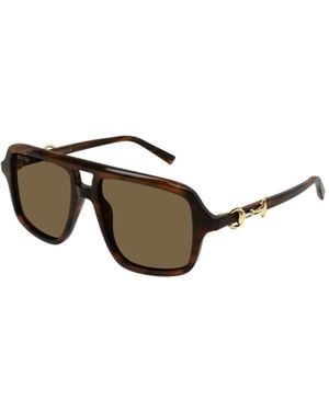 Gucci Navigator Sonnenbrille Mit Rahmen - Braun