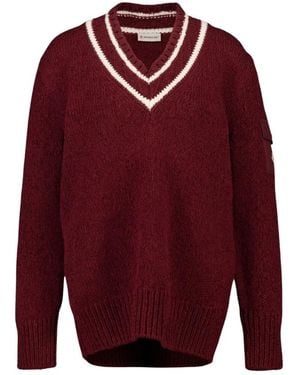 Moncler V-Neck Knitwear - Rojo