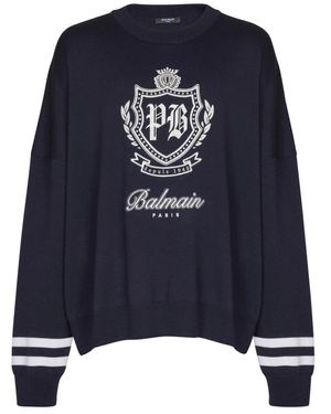 Balmain Round-Neck Knitwear - Blauw