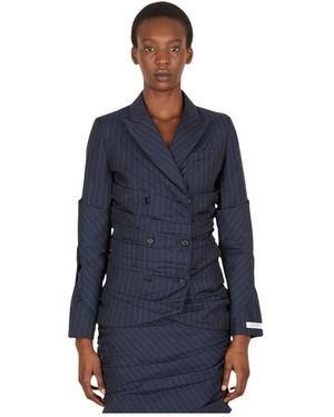 Lourdes Jassen ,Blauw ,Leer Pinstripe Ruched Blazer