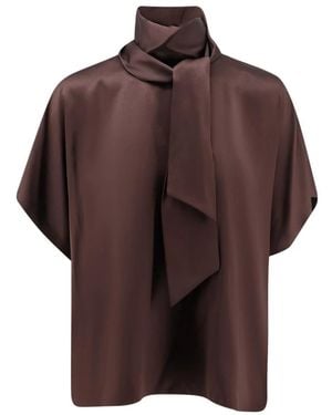 Brunello Cucinelli Zijden Blouse Met Hoge Hals - Bruin