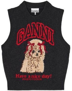 Ganni Round-Neck Knitwear - Negro