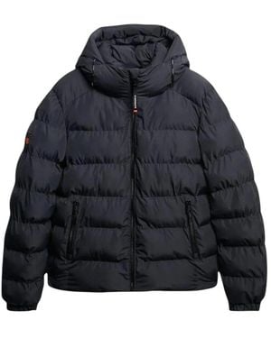 Superdry Jassen ,Grijs ,Polyester Sportieve Pufferjas Met Capuchon - Blauw
