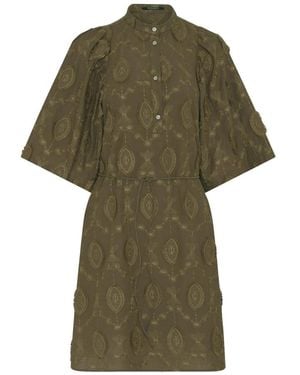 Bruuns Bazaar Besticktes Kleid Mit Puffärmeln - Grün