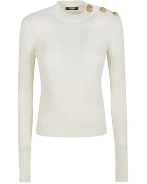 Balmain Witte Crewneck Sweater Met Logo Knopen